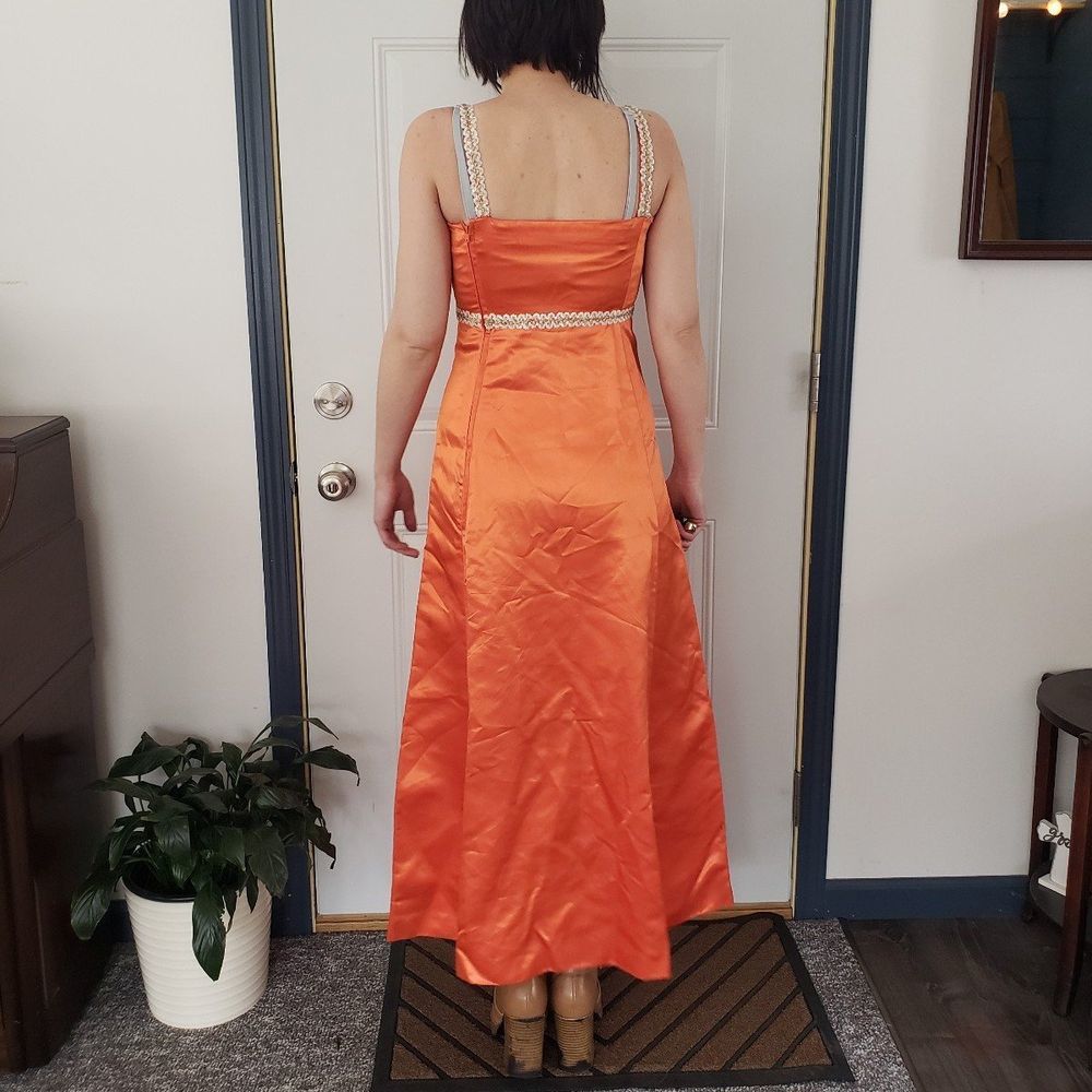 70s Handmade Orange Satin Dress and Jacket - Picture 3 of 5
